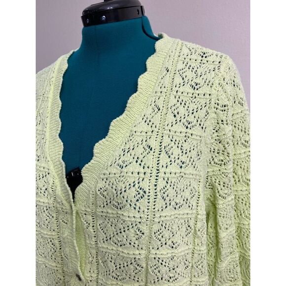 Mango MGO Openwork Knit Cardigan Yellow Winter Boho Urban V Neck Plus Size 3X - Picture 6 of 13